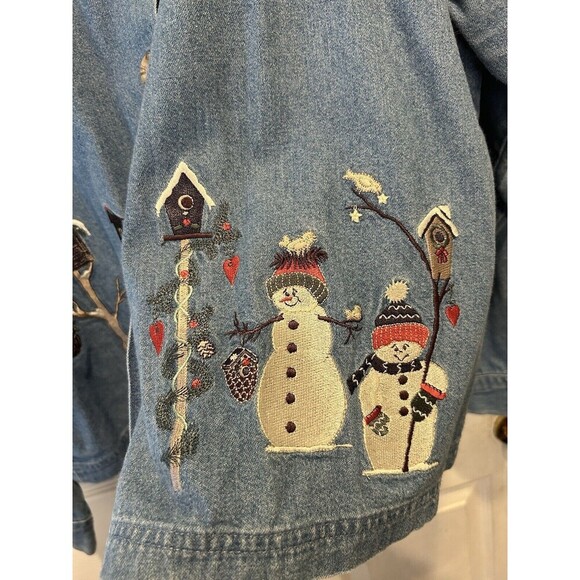 Christopher & Banks‎ Denim Button Down Top XL Snowman Winter Holiday Party - Picture 3 of 8